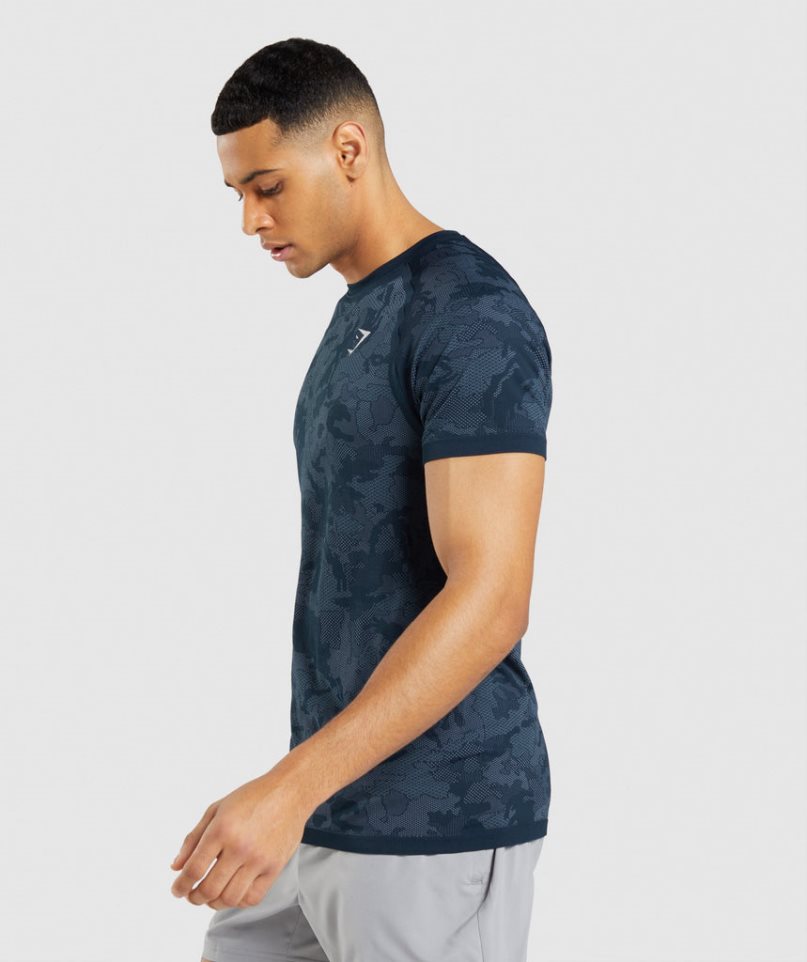 Men's Gymshark Geo Seamless T-Shirts Navy | NZ 7NSKAT